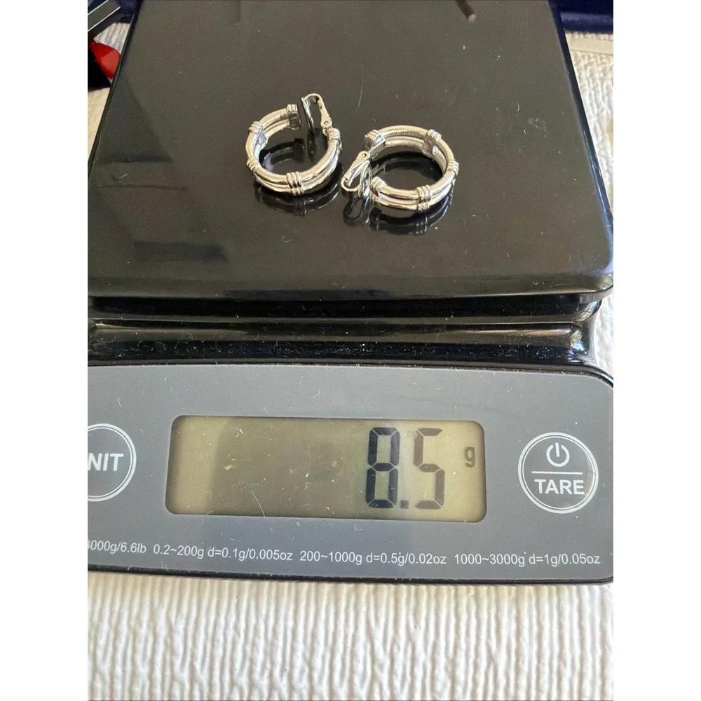 Vintage MCM Designer Signed CROWN TRIFARI Silver Tone Hoop Earrings